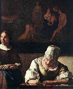 VERMEER VAN DELFT, Jan Lady Writing a Letter with Her Maid (detail) set oil